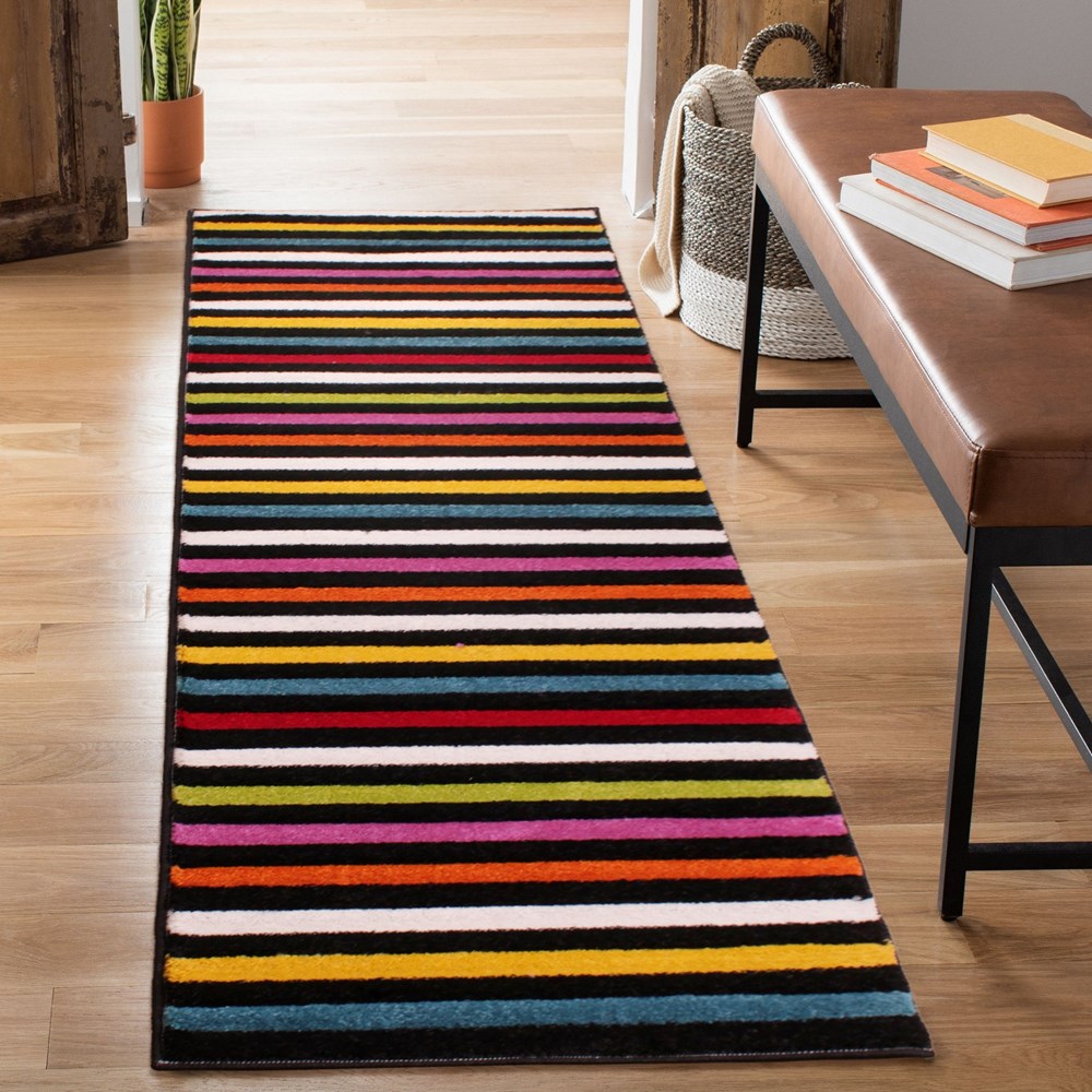 Spectra Stilo Carved Striped Modern Runner Rugs in Multi